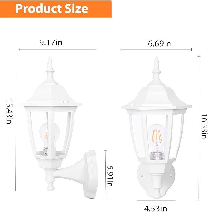 FUDESY Outdoor Wall Lantern, Exterior Waterproof Wall Sconce Light Fixture, White Front Porch Light Wall Mount for Garage, Patio, Yard, FDS2542EW (Bulb Included) 2-Pack
