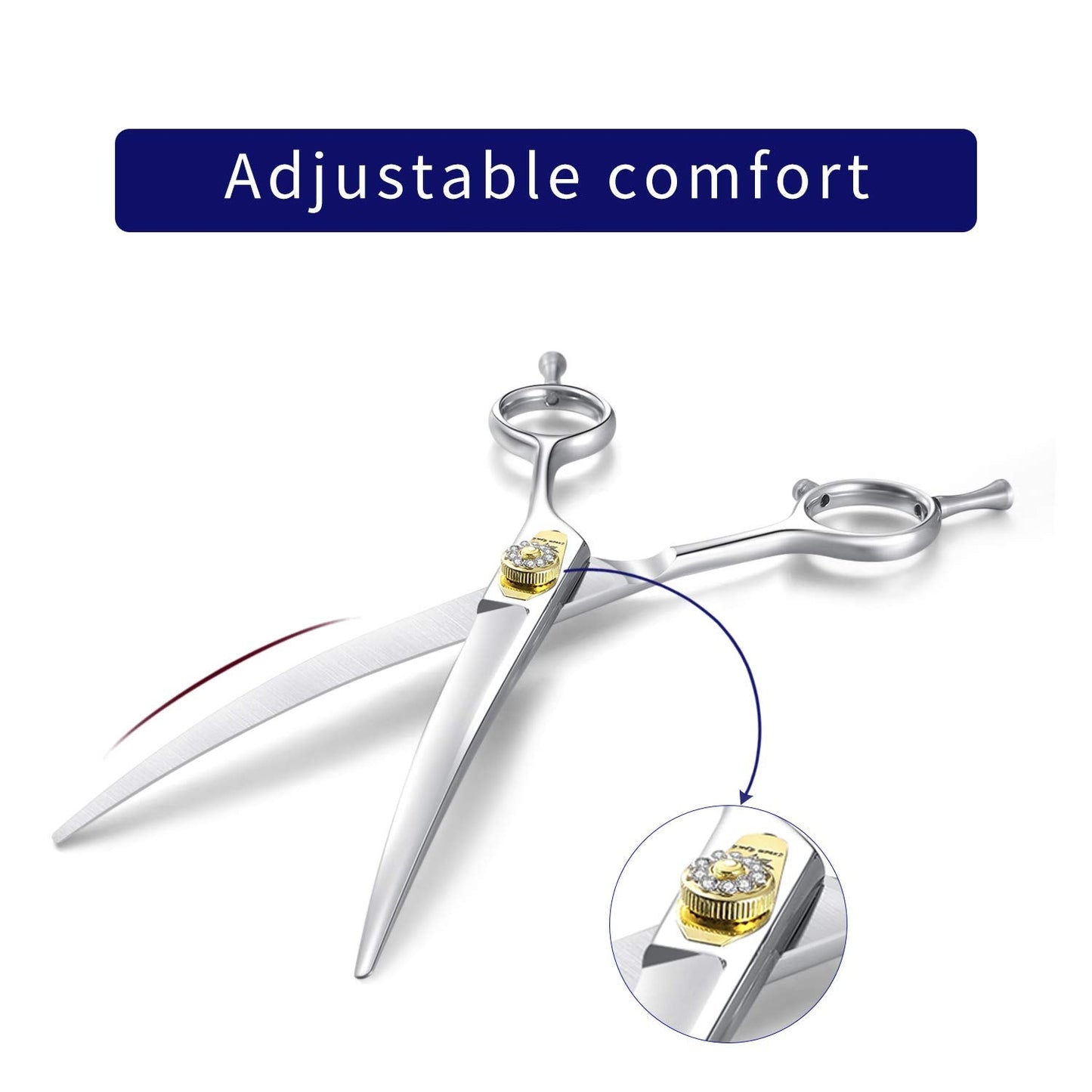 Dream Reach Dog Grooming Scissors - Professional Silver 7" Curved Trimming Shears for Dog Cat Pet Japanese 440C Stainless Steel