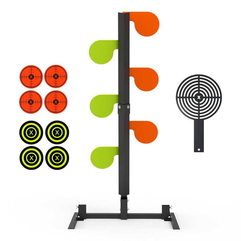 KNINE OUTDOORS AR500 Dueling Tree Target Kit, Angle-Adjustable Stand, 6-Piece 3/8" Thickness Steel Paddles in 6" Diameter, Steel Target for Shooting