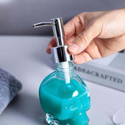 123Arts Glass Skull Soap Dispenser Lotion Bottle Soap Bottle with Pump Sliver