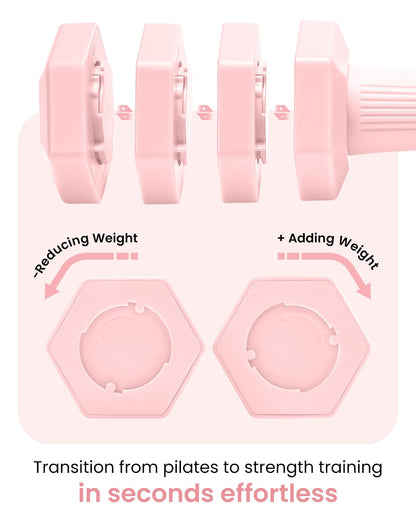 Adjustable Dumbbells Set, 4 in 1 Hand Weights Set for Women Men 10 LB Dumbbell Pair Each 2lbs 3lbs 4lbs 5lbs Weights Dumbbells Set with TPU Soft Rubber Handle for Home Gym Exercise Fitness - Pink