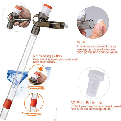 5 in1 Aquarium Gravel Cleaner Water Changer Glass Scraper Fish Tank Sand Wash Pump Kit with Air-Pressing Button and Adjustable Water Flow Controller Clamp for Fish Tank Gravel-Cleaning