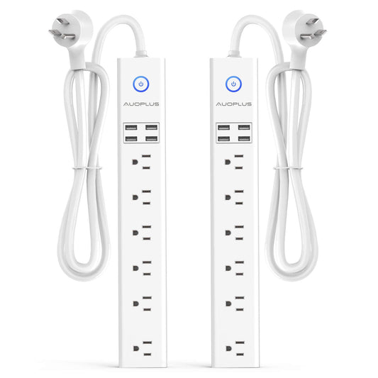 2 Pack Power Strip Surge Protector - AUOPLUS 6 Outlets 4 USB Ports 6Ft Long Extension Cords, Flat Plug Overload Protection, 2100 Joules, Wall Mount for Home, Office and Dorm Essential, ETL Listed