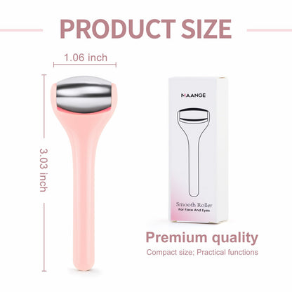 Ice Roller for Face and Eye 2 Pcs,Face Roller Skin Care for Puffiness,Migraine,Pain Relief,Eye Roller For Puffy Eyes Dark Circles,Stainless Steel Facial Roller (Pink)