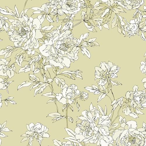 Cream Yellow Floral Peel and Stick Wallpaper Vintage Peony Flower Contact Paper Self Adhesive Botanical Removable Wallpaper for Bedroom Cabinets Nursery Countertop Wrap Princess Wall Paper