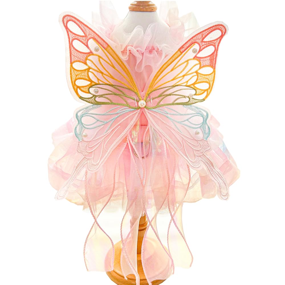 Anelekor Butterfly Dog Costume Pink Dog Dress with Leash Ring Lolita Puppy Clothes for Small Dog Girl Halloween Cat Outfit for Kitten Chihuahua Yorkie Pomeranian(Purple, Large)