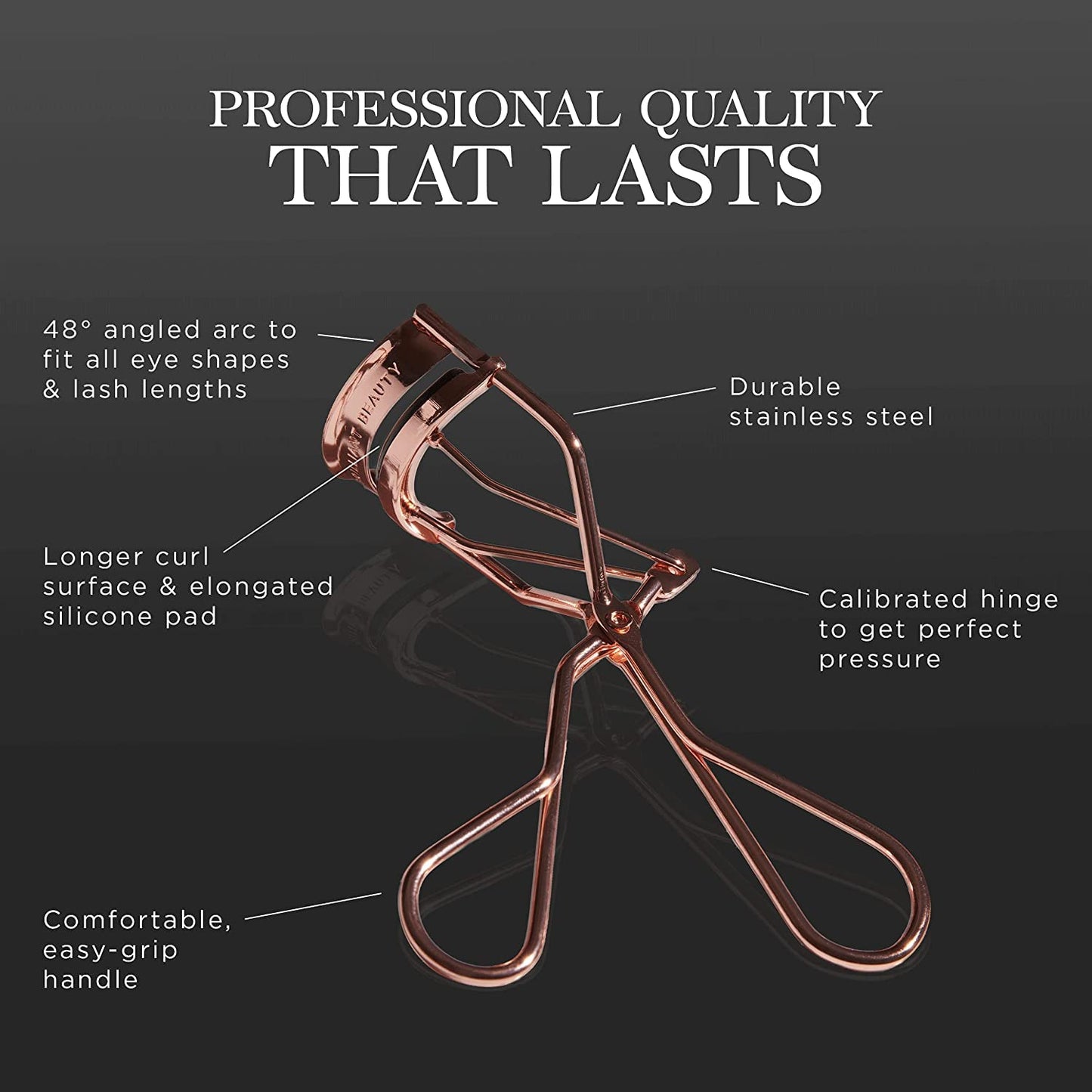 Brilliant Beauty Eyelash Curler with Satin Bag & Refill Pads - Award Winning - No Pinching, Just Dramatically Curled Eyelashes for a Lash Lift in Seconds (Rose Gold)