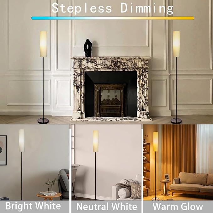 Floor Lamp for Living Room, Lamp with 3 Color Lampshades, Remote Standing Lamp for Bedroom, Office, Room décor(Bulb Included) (Linen)