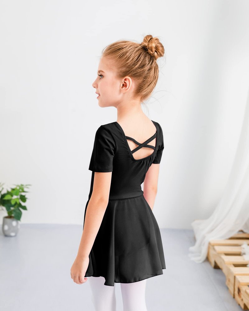 Stelle Ballet Leotards for Girls Dance Leotard with Skirt Toddler Dance Outfits Criss-Cross Back (Black,4-5 Years)