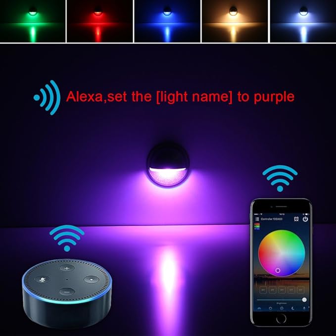 FVTLED LED Deck Lighting Kits, 10pcs WiFi Controller Φ1.97 Low Voltage LED Deck Lighting RGB Recessed Light Compatible with Alexa Google Home Wireless Smart Phone RGB Lamp
