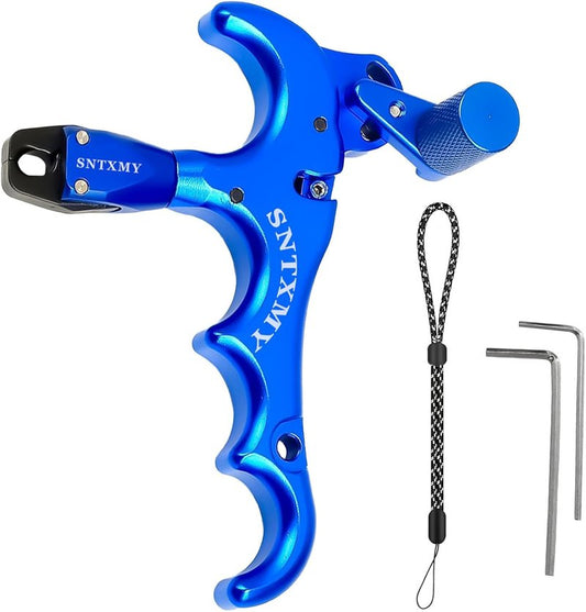 sntxmy Bow Release for Compound Bow 360° Rotatable Thumb Release for Compound Bow Archery Trigger Release (4 Fingers Blue)