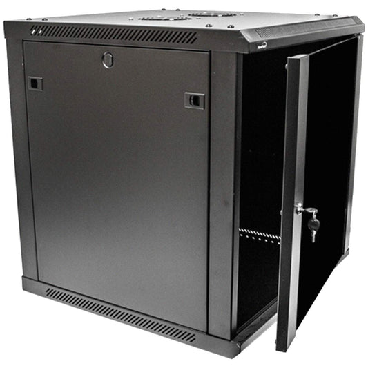 NavePoint 12U Server Rack Enclosure - 23.6” Deep, Wall Mount Network Cabinet with Locking Glass Door for 19” IT Equipment, Network Rack with 2 Fans, Removable Side Panels, Black
