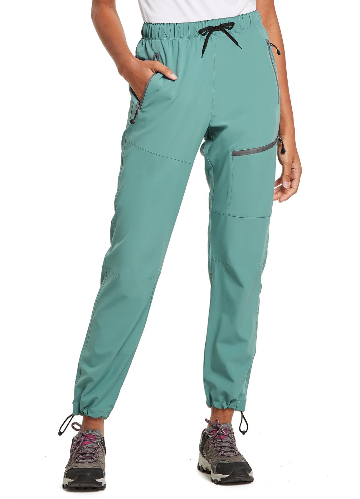 baleaf Cargo Pants for Women Petite Joggers Lightweight Quick Dry Pant Water Resistant 27'' Travel Workout Athletic Trip 27''-Pond L
