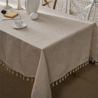 JaeMoose Washable Cotton Linen Tablecloths Fabric Tassel Tablecloth Dust-Proof Table Cover for Kitchen Dinning Tabletop Home Decoration Everyday Use (Linen, 140 x 180 cm)