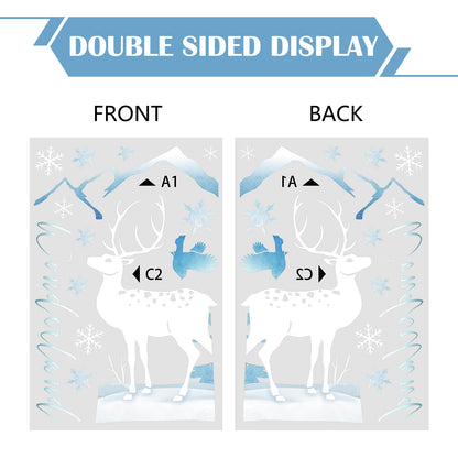 Yovkky Christmas Window Clings 4 Sheets, Winter Wonderland Snow Deer Elk Stickers Decals Decor, Xmas Tree Snowflakes Reindeer Holiday Home Kitchen Decorations