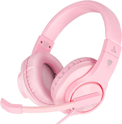 DIWUER Gaming Headset for Xbox One, PS4, PS5, Nintendo Switch, Bass Surround and Noise Cancelling 3.5mm Over Ear Headphones with Mic for Laptop PC Smartphones, Pink