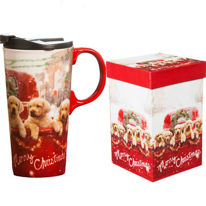 Topadorn Christmas Ceramic Mugs Travel Mug Porcelain Coffee Cup with Gift Box Latte Mug for Holiday 17 oz.