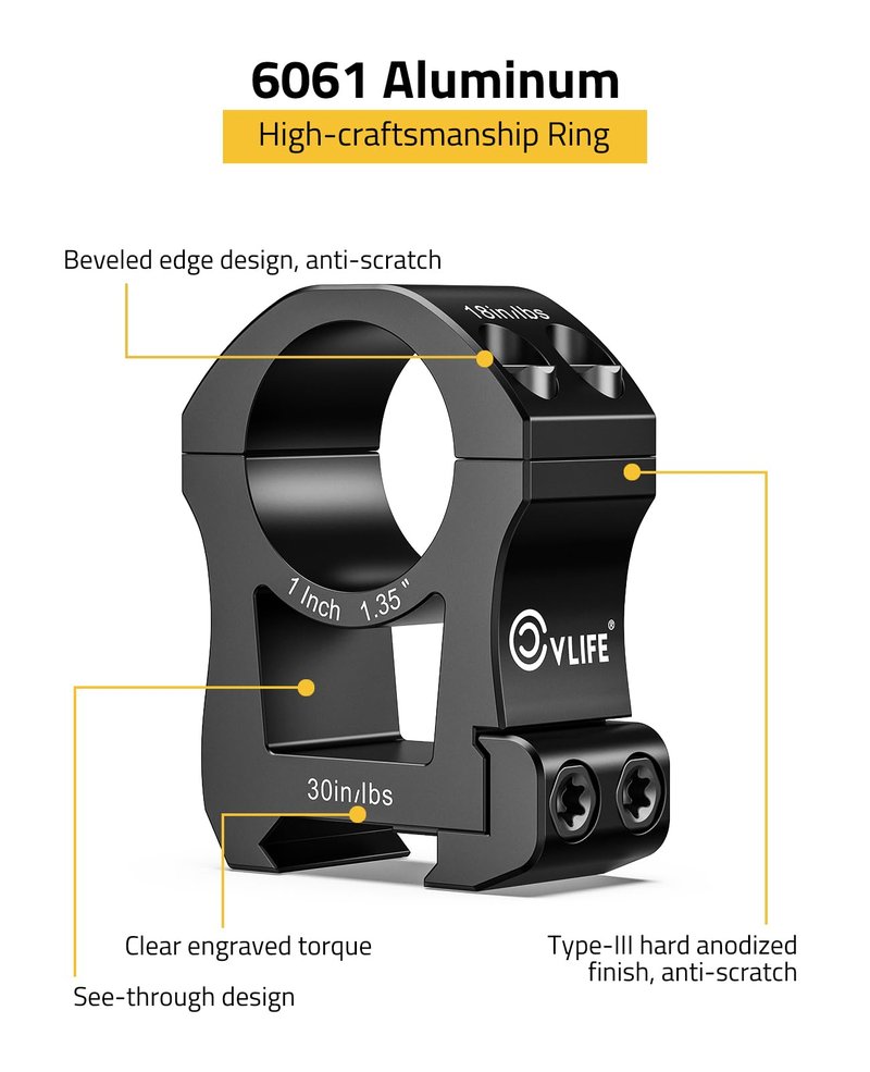 CVLIFE 1 inch Scope Rings Extra High Profile Precision Mount - Compatible with Picatinny Rails - 20mm See Through Rifle Scope Mount - 2 Pieces