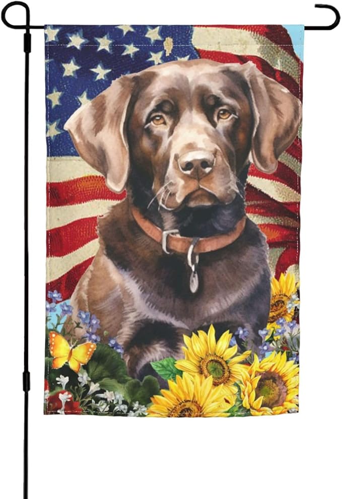 Labrador American Flag Patriotic Dog Garden Flag Welcome Party Outdoor Outside Decorations Picks Home House Garden Yard Decor 12x18 Inch