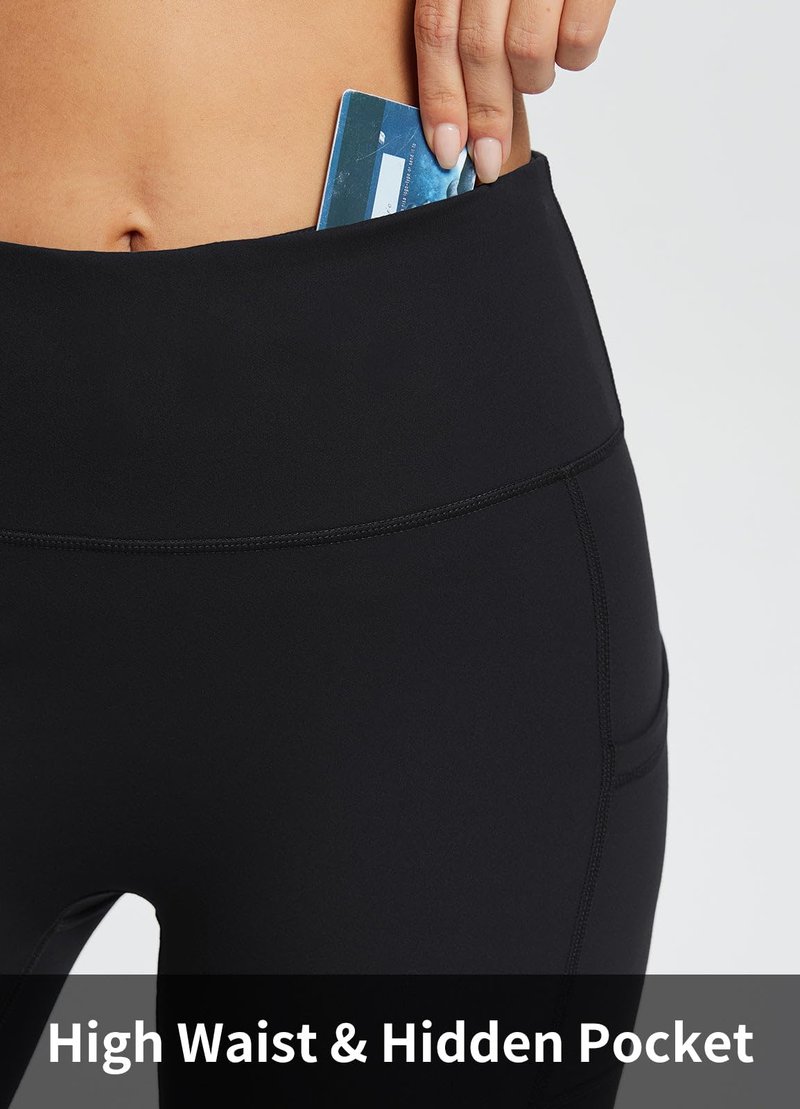 baleaf Biker Shorts Women Yoga Gym Workout Spandex Running Volleyball Tummy Control Compression Shorts with Pockets Soft 8" Black M