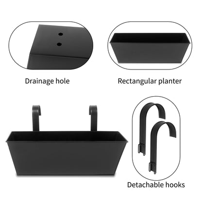 Holensun Railing Planters Outdoor Balcony 16 Inch Deck Over The Railing Planter Boxes Hanging Planters for Fence Flower 3 Pcs (Black)