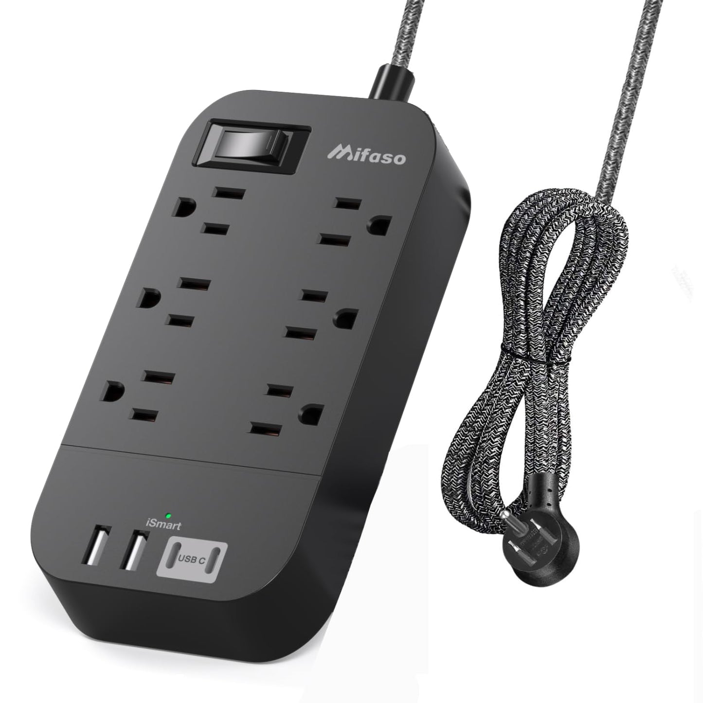 Power Strip - 10 FT Long Flat Plug Extension Cord, 6 Outlets 2 USB A 2 USB C Ports Outlet Extender with Overload Protection, Wall Mount, Desktop Charging Station for Home, Office and Dorm Essential