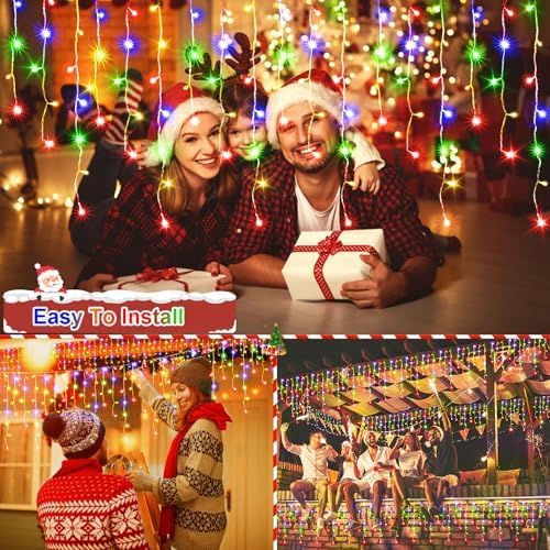 JXLEDAYY Christmas Lights Super Long 1280 LED 131 FT LED String Lights with 240 Drops Plug in 8 Modes Christmas Decoration for Holiday Wedding Party Bedroom Garden Patio Outdoor Indoor (Multicolor)