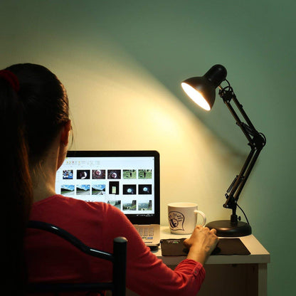 Lepro Desk Lamp, E27 Swing Arm Desk Lamp with Clamp, Classic Black Table Lamp, E27 Bulb Holder, Flexible Black Desk Light for Study Desk, Office, Bedroom, Reading, Nails, Back to School and More