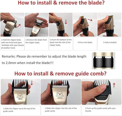 IWEEL Dog Clippers, 2-Speed Professional Rechargeable Cordless Cat Shaver and Low Noise Water Proof Electric Dog Trimmer Pet Grooming Kit Animal Hair Clippers Tool with Scissors Combs