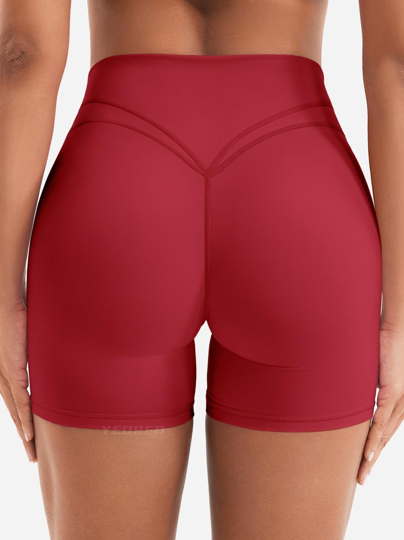 YEOREO Women Workout Yoga Shorts 4.5" No Front Seam Hidden Scrunch Almiy High Rise Buttery Biker Shorts Red S