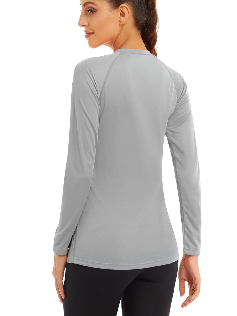 MAGCOMSEN Women's Rash Guard Shirts Long Sleeve Shirts UV Protection Shirts Hiking Shirts for Women Fishing Shirts SPF Swim Shirts for Women UPF 50+ Light Grey