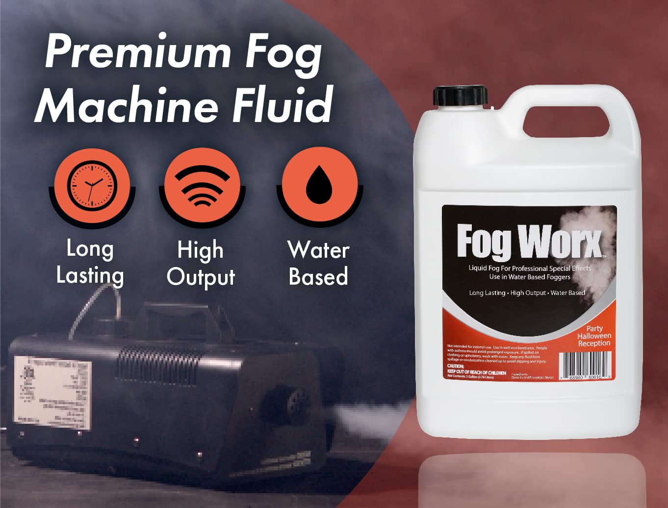 FogWorx Fog Juice - 1 Gallon of Organic Fog Fluid (128 oz) - Medium Density, High Output, Long Lasting Fog Machine Fluid for 400 Watt to 1500 Watt Machines