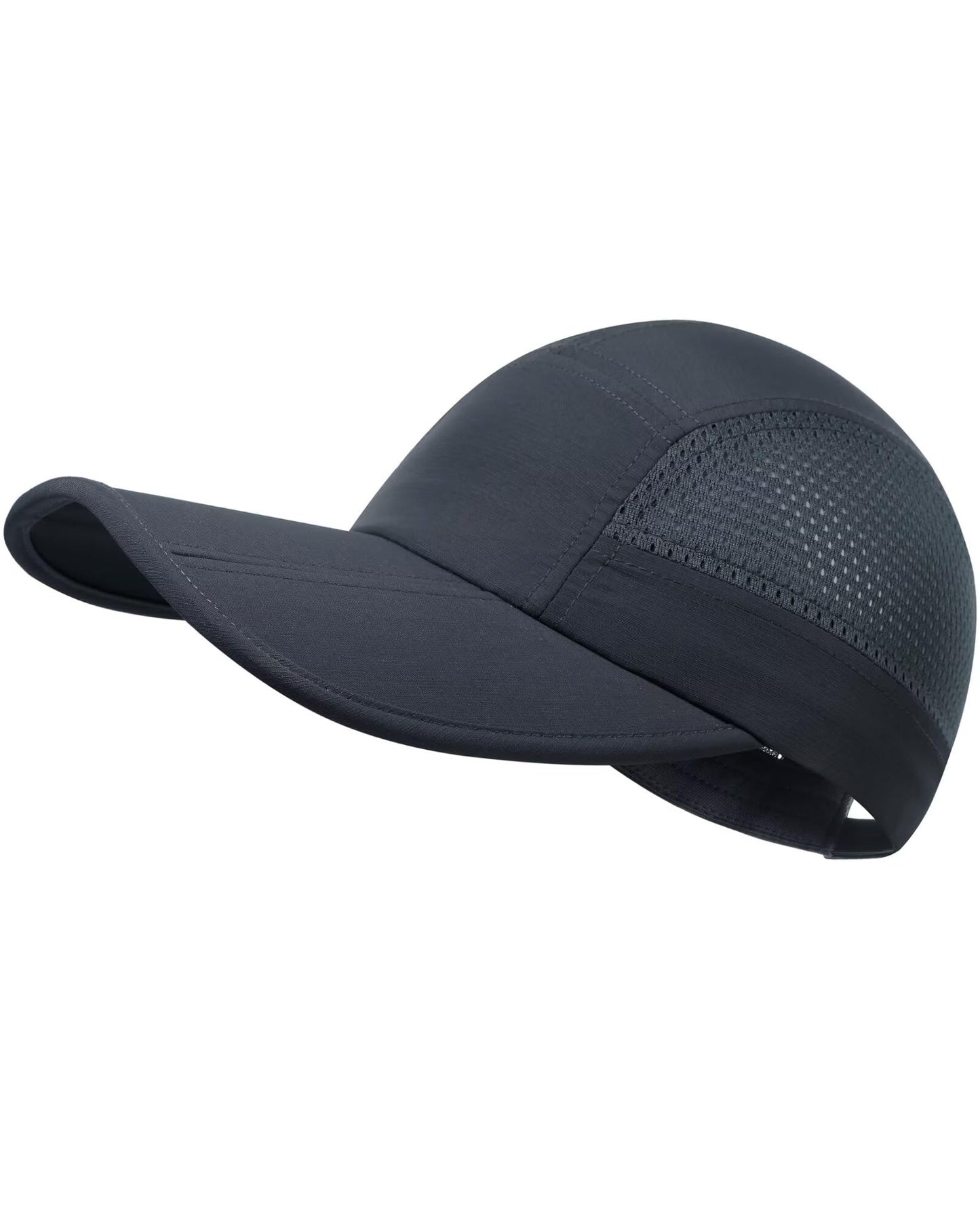 GADIEMKENSD UPF 50+ Foldable Baseball Cap with Long Brim, Cooling Running Hat Quick Drying Breathable Mesh, Water-Repellent, Suitable for Golf Tennis Sports Travel Dark Grey