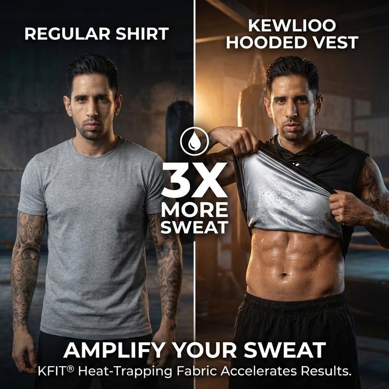 Kewlioo Sauna Shirt for Men Hoodie - Heat Trapping Sauna Suit Pullover Sweat Vest Hoodies, Hooded Sweat Suit Tank Top for Exercise, Cardio, Gym Workouts, Black