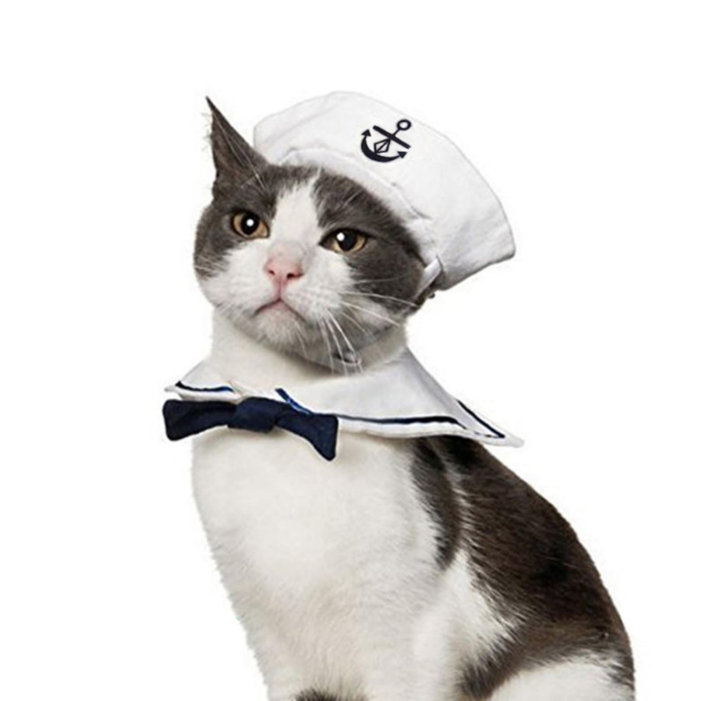 NAMSAN Pet Sailor Costume for Cats Small Dogs, Cat Halloween Costumes, Small Dog Sailor Outfit, Cat Sailors Hat with Tie Collar, Pet Navy Costume for Kitten Puppy Statue Toys Decoration