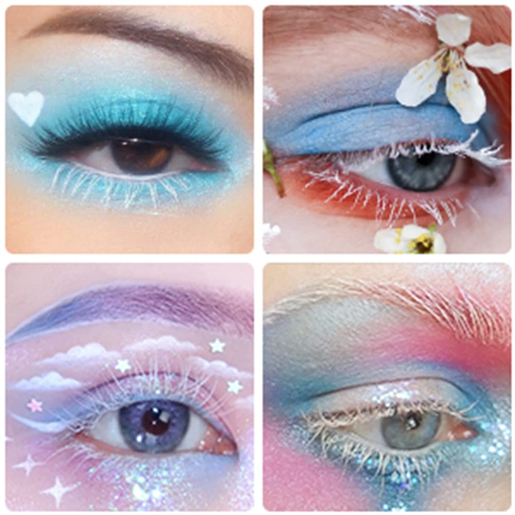outopen White False Eyelashes Halloween White Eye lashes Extension Tools Anime Cosplay Makeup Natural Looking Masquerade Party Eyelashes (A01-White 2 Pairs(Upper&Bottom))