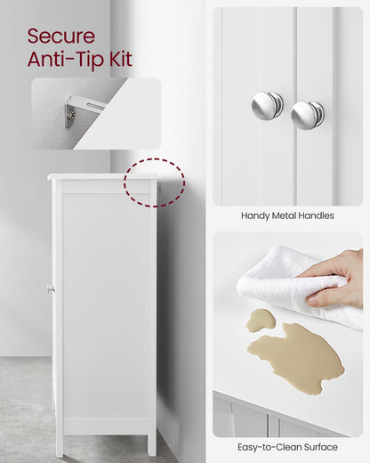 VASAGLE Freestanding Bathroom Floor Storage Cabinet, Storage Cupboard, Bathroom Storage Unit, with 2 Adjustable Shelves, 30 x 60 x 80 cm, White BCB60W