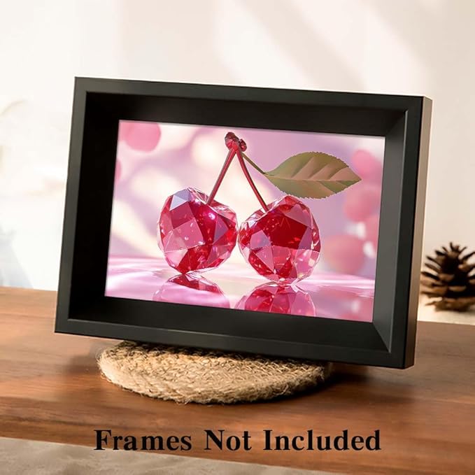 Yesad Cherries Art Print, Kitchen Wall Art Pictures Poster Pink Wall Décor for Dorm Living Room Bedroom Cabin Kitchen Wall Décor Fruits Wall Art (Unframed,24”x16”, Cherry)