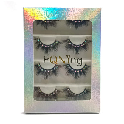 False Eyelashes with Glitter Rhinestones On, Bling Lashes 2023 Sparkle Full Strip Mink Eyelash 4 Pairs… (AF08bling)
