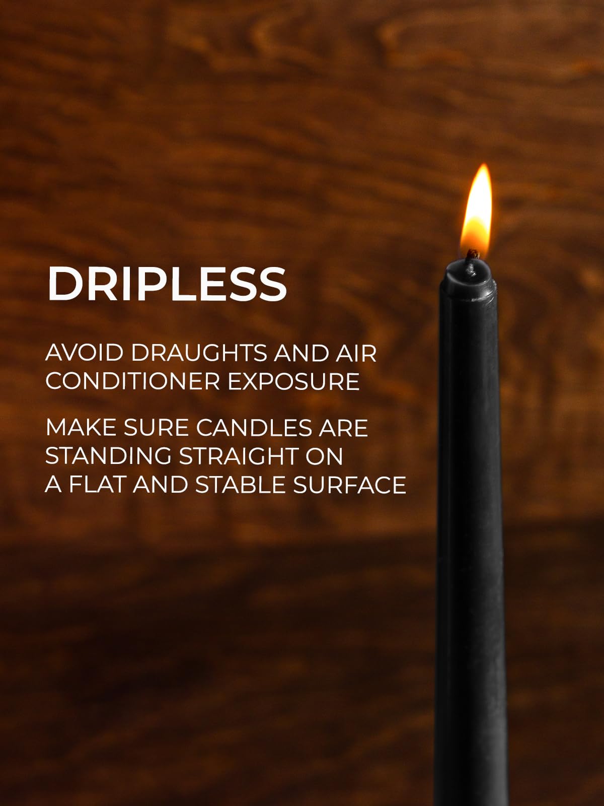 CANDWAX 10 inch Taper Black Candles Set of 4 — Dripless Tall Unscented Black Tapered Candle Sticks — Perfect for Household Decor, Dinner Centerpiece or Halloween Décor