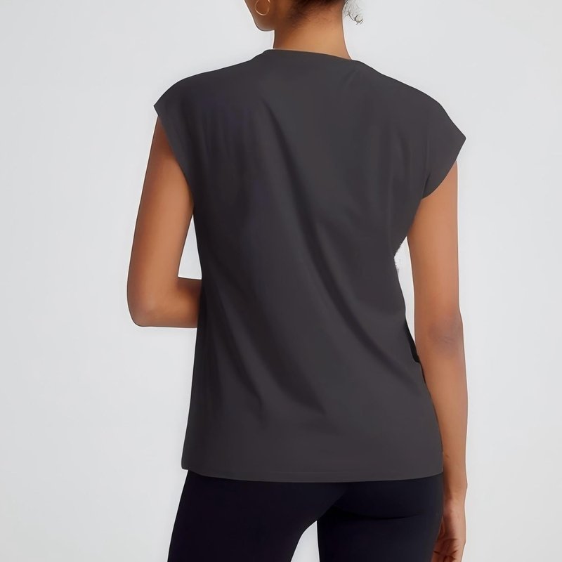 Women's Moisture Wicking Athletic Shirts - Tennis & Pickleball Tops, Gym Workout Tee with Cap Sleeve, Quick Dry Exercise Shirt Dark Grey L