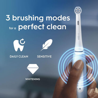Oral-B iO 3 Ice Blue Electric Toothbrush, 1 Toothbrush Head, 1 Travel Case, Designed by Braun