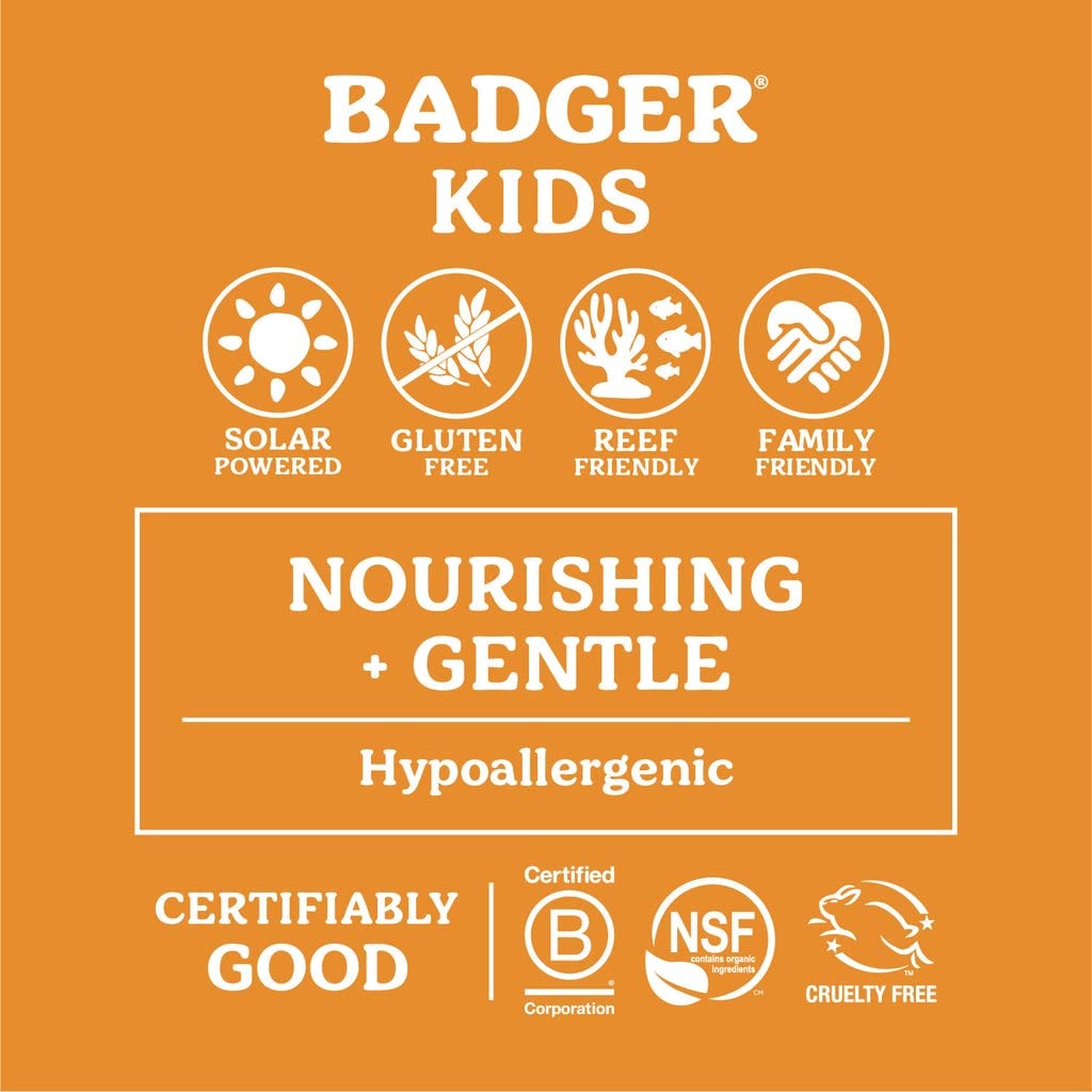 Badger Kids Mineral Sunscreen Cream SPF 40, 98% Organic Ingredients, Zinc Oxide Sunscreen for Kids Face & Body, Water Resistant, Reef Friendly, Hawaii Approved Broad Spectrum Sunblock, 2.9 fl oz
