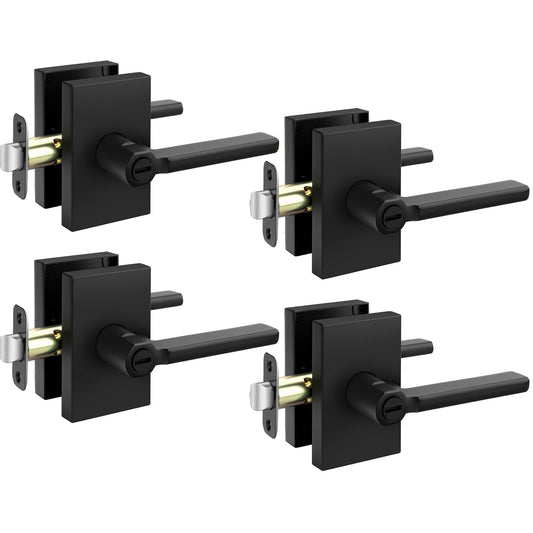 Goldenwarm Black Door Handles Interior,Matte Black Privacy Door Handle for Bedroom Bathroom, Keyless Door Lever Adjustable & Reversible,4 Pack