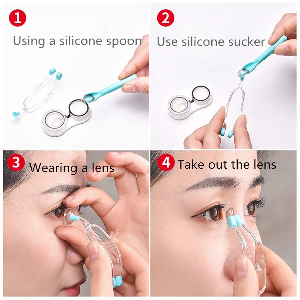 AITIME Soft Contact Lenses Remover and Insertion Tool, Contact Tweezers and Soft Silicone Scoop for Girls with Long Nails, Gift for Contact Lens New User (Green)