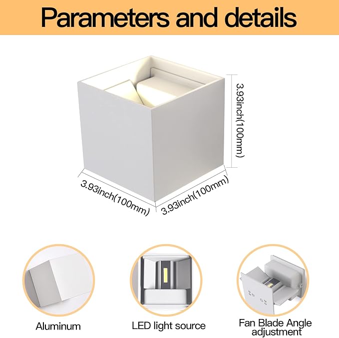 12W 2Pack Outdoor Wall Lights Exterior/Interior,LED White Outdoor Wall Sconces Light Fixtures Modern,IP65 Waterproof Square Aluminum Wall Lamps, Up and Down Lights 3000K Warm Lights