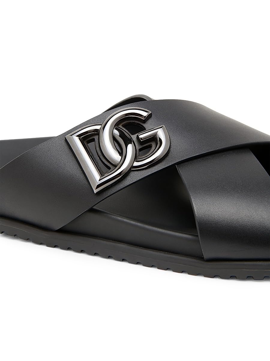 Dolce&Gabbana, Crossed Strap Leather Sandals, 43 (10 US/9 UK), Nero