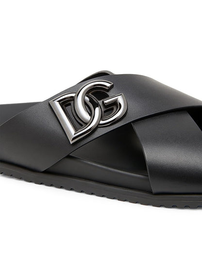 Dolce&Gabbana, Crossed Strap Leather Sandals, 43 (10 US/9 UK), Nero