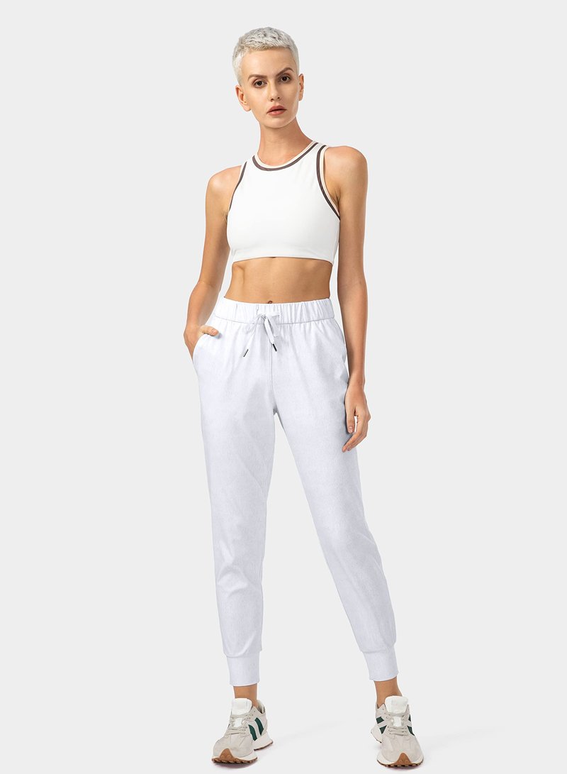 SANTINY Women's Joggers Pants Pockets Drawstring Running Sweatpants for Women Lounge Workout Jogging(Heather White_M)