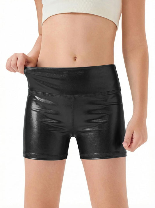 Haloumoning Girls Metallic Athletic Shorts Kids High Waisted Yoga Dance Biker Shorts Comfy Gymnastics Shorts 5-14Y